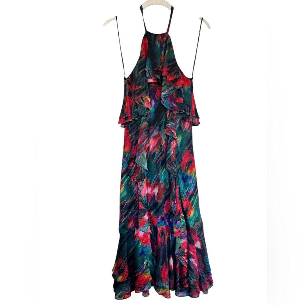 Jason Wu Collective Vibrant Ruffle Maxi Dress Size 4 Flowy Halter Chiffon